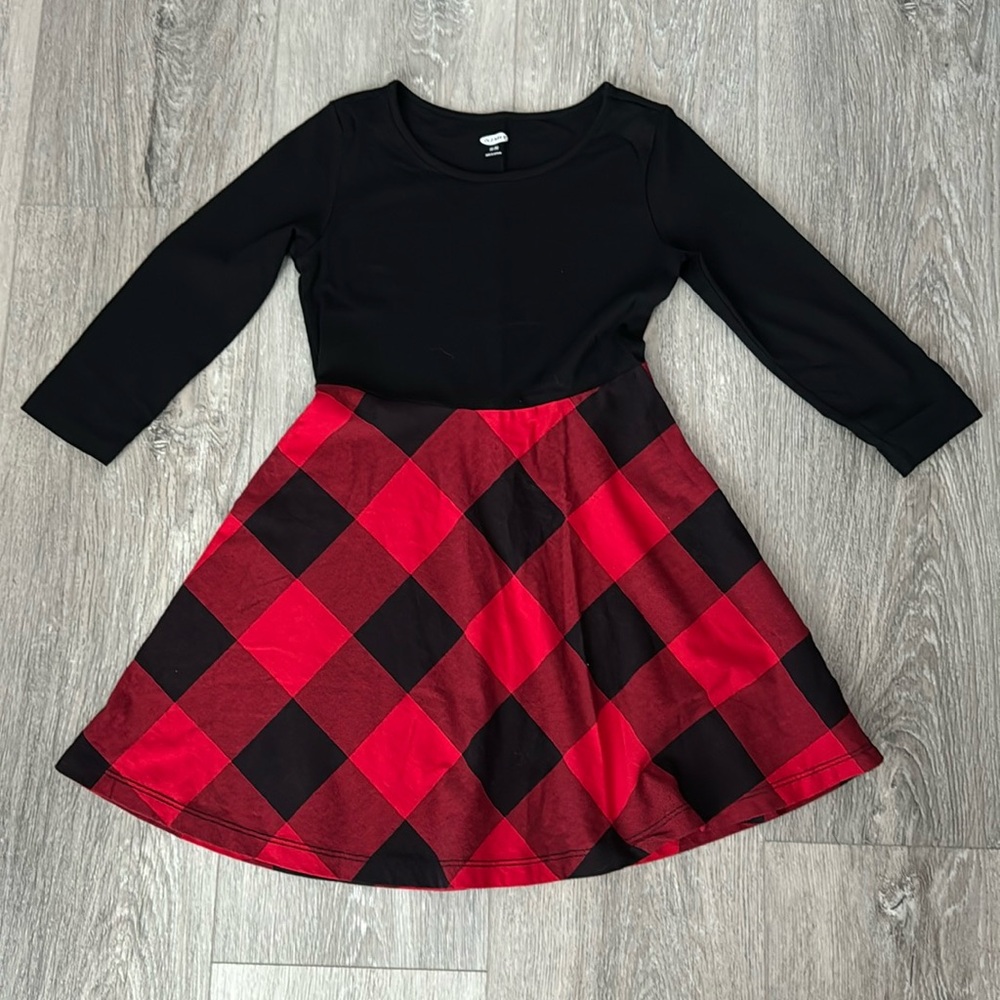 NWOT Old Navy Girls Dress with Black 3/4 Sleeves & Buffalo Plaid Skirt SizeXS(5)